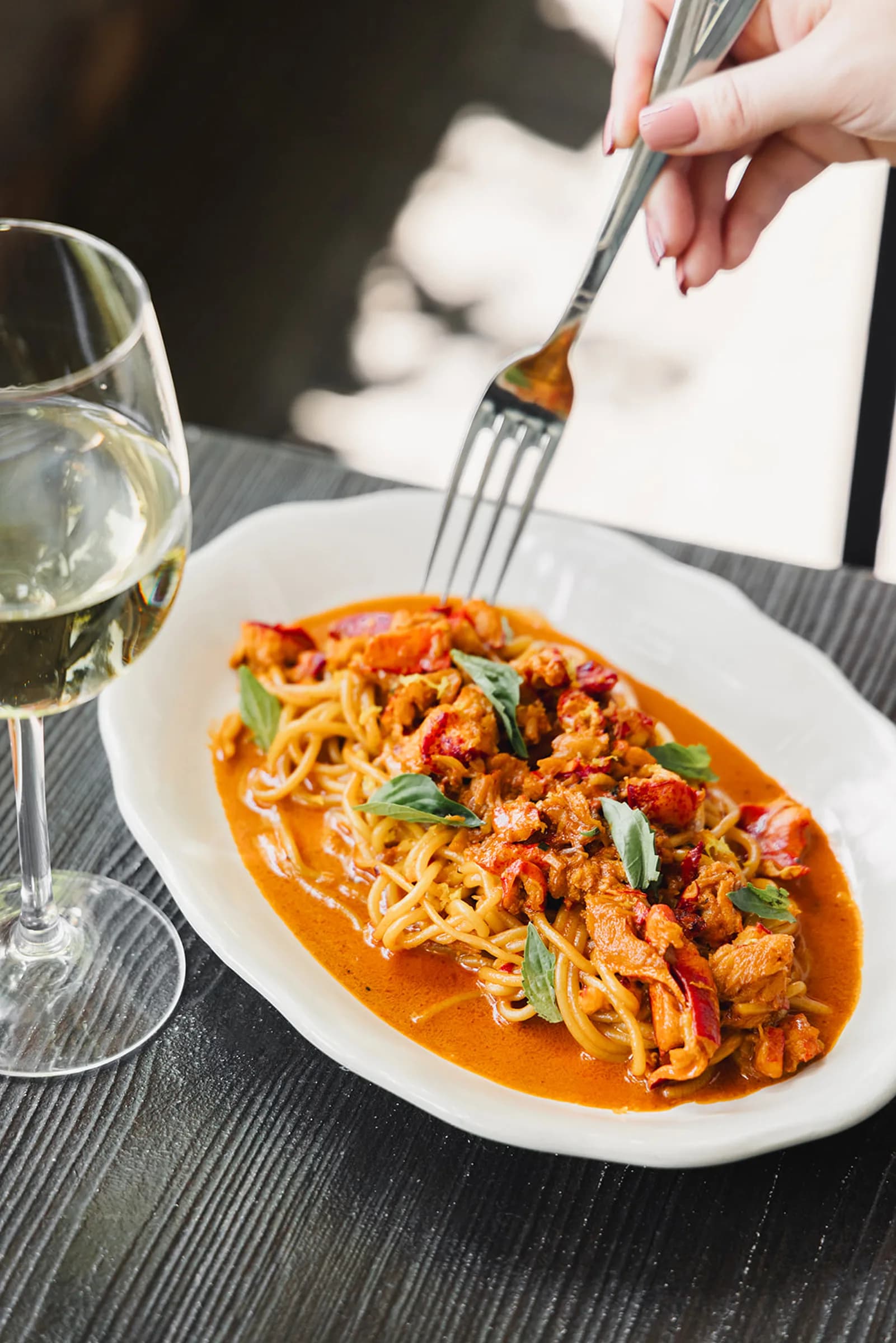 Lobster pasta with white wine