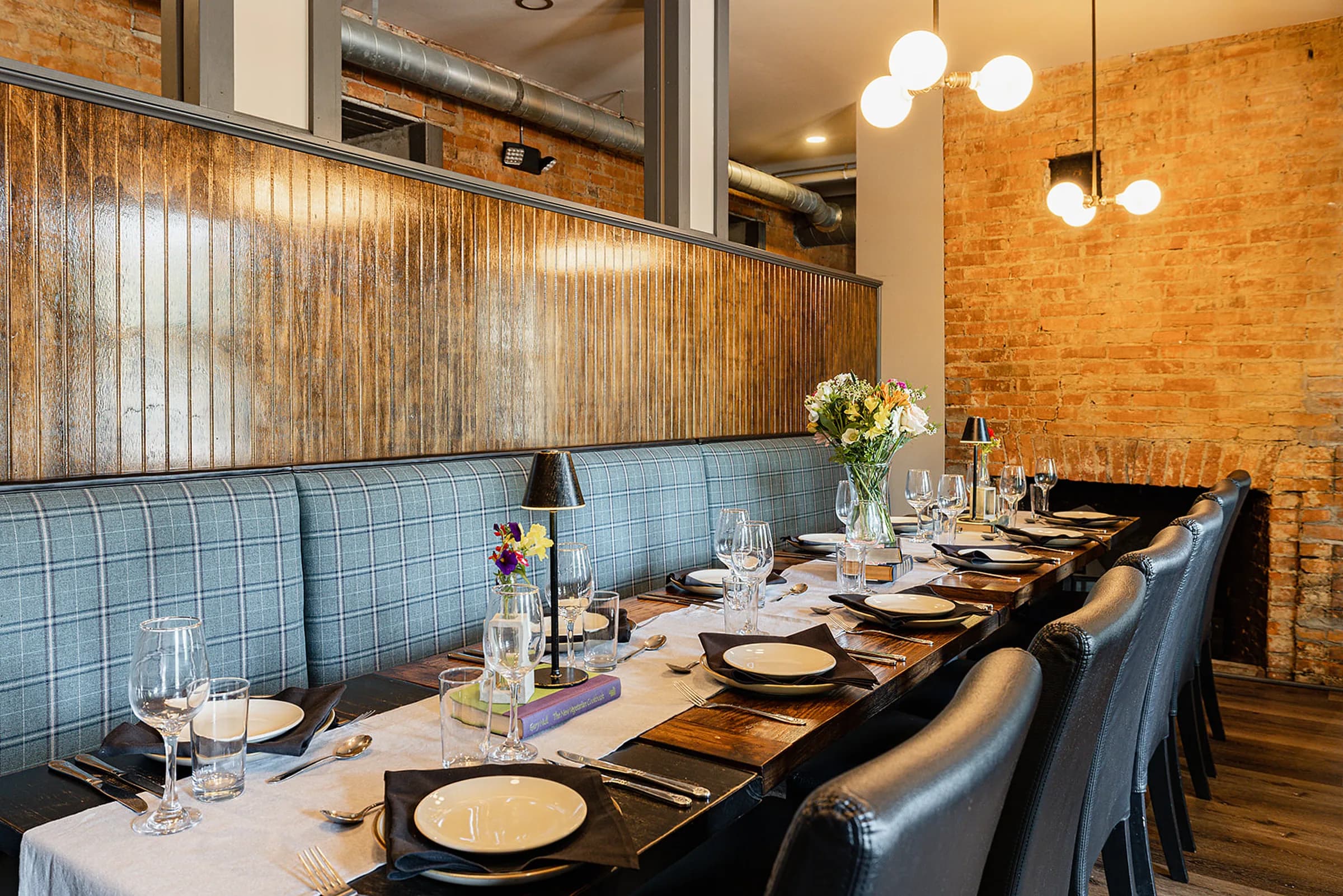 Private dining, brick wall