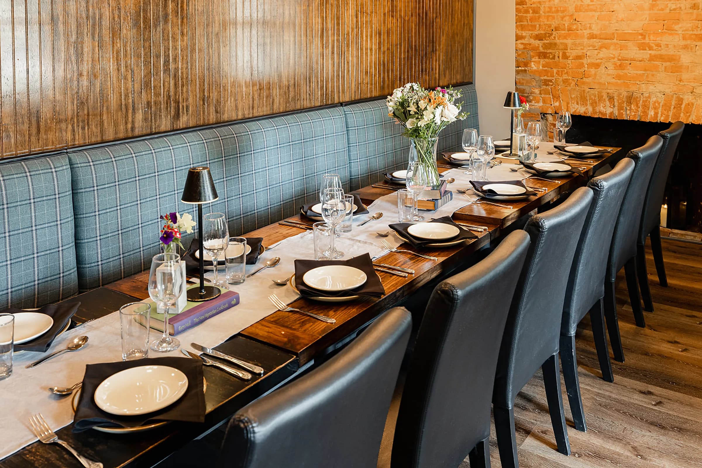 Private dining long table, set for dinner