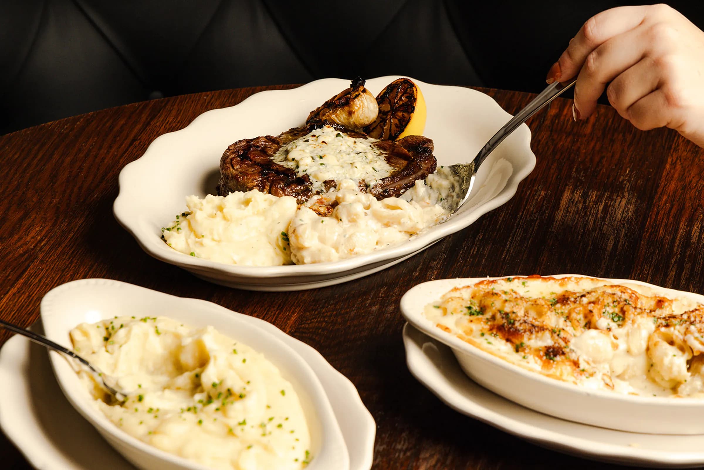 Steak dinner served family style